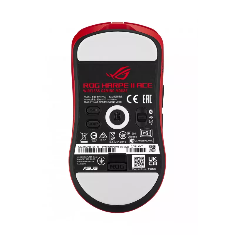 Mysz ASUS ROG Harpe II Ace CZERWONA Gaming Praworęczna RF Wireless + Bluetooth + USB Type-A Optyczna 42000 DPI