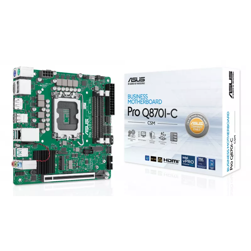 Płyta główna Mini ITX ASUS PRO Q870I-C-CSM LGA 1851, Intel Q870, DDR5 SO‑DIMM, 2 sloty, do 128 GB