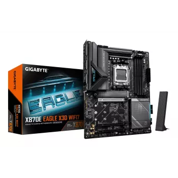 Płyta główna GIGABYTE X870E EAGLE X3D WIFI7 - obsługa procesorów AMD Ryzen 9000, 14+2+2 fazowa cyfrowa sekcja zasilania, do 9000MHz DDR5 (OC), 1xPCIe 5.0 + 3xPCIe 4.0, Wi-Fi 7, LAN 5GbE, USB 4