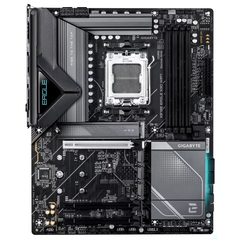Płyta główna GIGABYTE X870E EAGLE X3D WIFI7 - obsługa procesorów AMD Ryzen 9000, 14+2+2 fazowa cyfrowa sekcja zasilania, do 9000MHz DDR5 (OC), 1xPCIe 5.0 + 3xPCIe 4.0, Wi-Fi 7, LAN 5GbE, USB 4