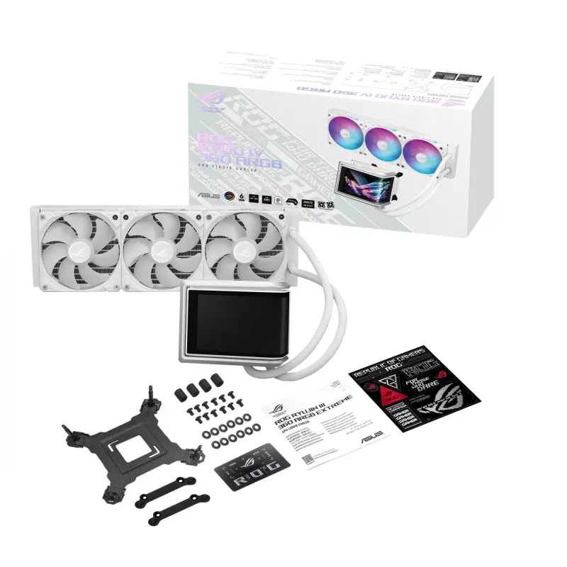 Uniwersalny chłodnica cieczą ASUS ROG RYUO IV 360 ARGB WHT — radiator 360 mm, wentylatory 120 mm, biały