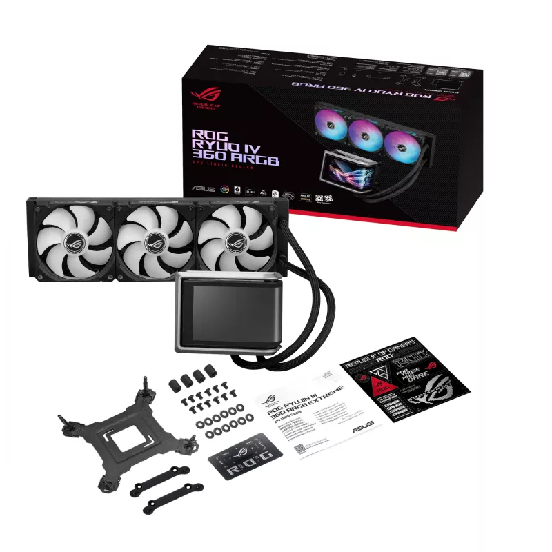 Chłodnica cieczy typu all-in-one ASUS ROG RYUO IV 360 ARGB — chłodnica 360 mm, wentylatory 120 mm, czarna