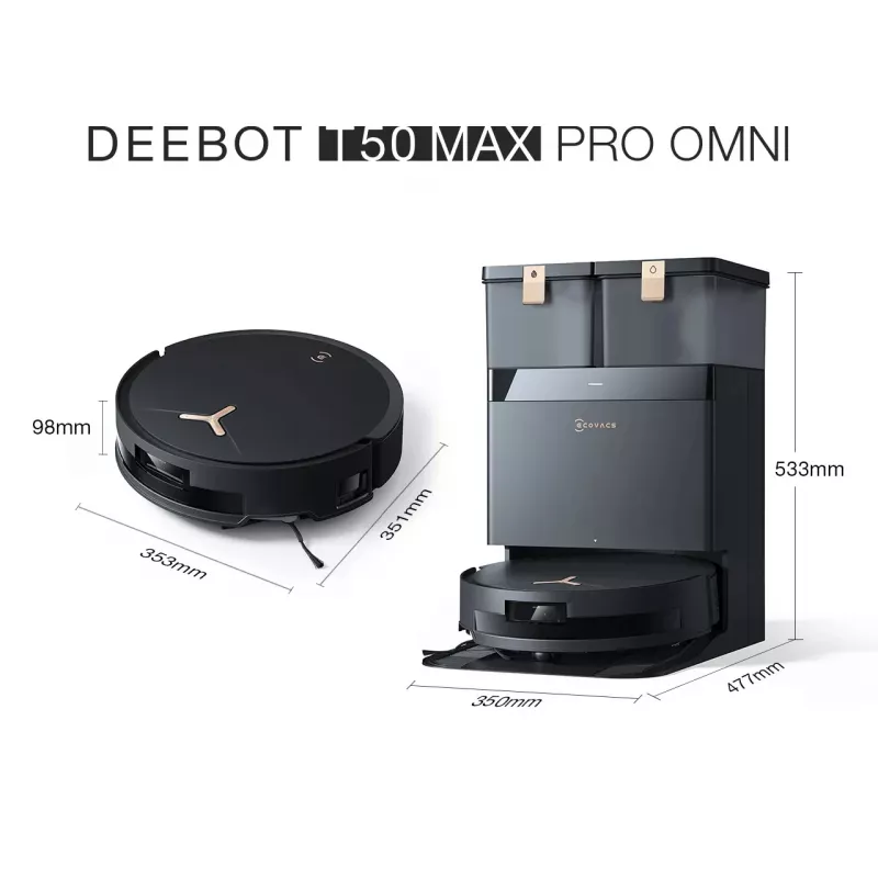 Robot vacuum Ecovacs Deebot T50 MAX PRO OMNI Gen2 — 3000Pa suction, 180 min runtime, Czarny