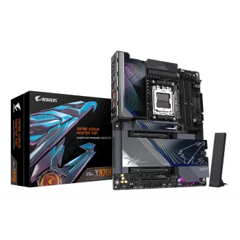 Płyta główna GIGABYTE X870E AORUS MASTER X3D - obsługa procesorów AMD Ryzen 9000, 18+2+2-fazowa cyfrowa VRM, do 9000 MHz DDR5 (OC), 2xPCIe 5.0 + 3xPCIe 4.0, Wi-Fi 7, LAN 10GbE, USB 4