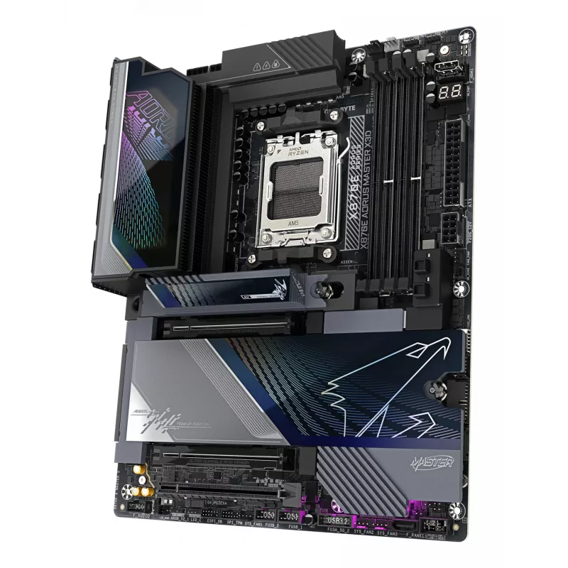 Płyta główna GIGABYTE X870E AORUS MASTER X3D - obsługa procesorów AMD Ryzen 9000, 18+2+2-fazowa cyfrowa VRM, do 9000 MHz DDR5 (OC), 2xPCIe 5.0 + 3xPCIe 4.0, Wi-Fi 7, LAN 10GbE, USB 4