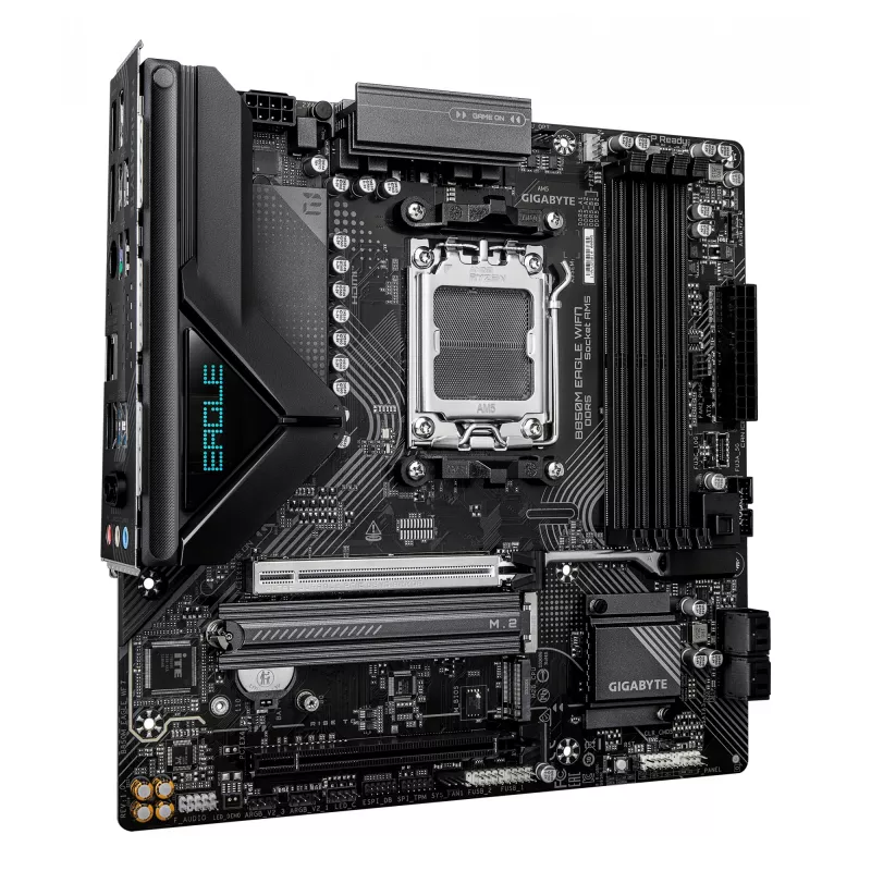 Płyta główna GIGABYTE B850M EAGLE WIFI7 — Micro ATX, Socket AM5, AMD B850, DDR5 do 8200 MHz (O.C.), 4 DIMM, PCIe 5.0, Wi‑Fi 7, 2.5 GbE
