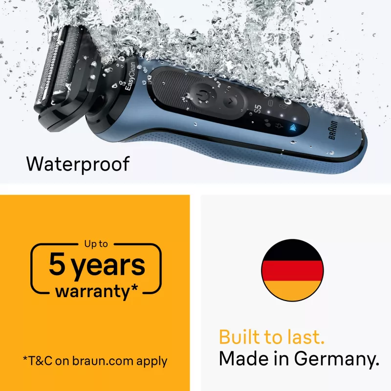 Golarka foliowa BRAUN Series 5 52-B1650S — 3-ostrzowa, akumulator Li-Ion, sucha i mokra, trymer, niebieska