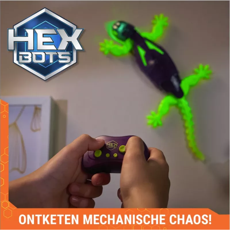 HEX BOTS Świecący w Ciemności Gecko, Zdalnie Sterowany Robot Zabawka dla Dzieci z Akumulatorem, Wspina się po Ścianach do Psikusów i Zabaw, Robot RC dla Chłopców i Dziewczynek od 4 Lat