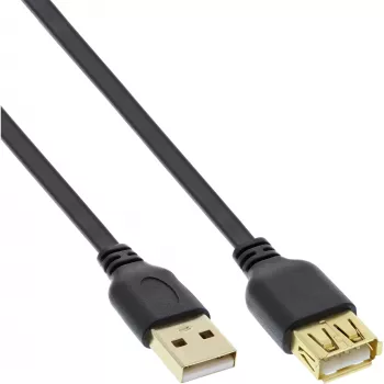 InLine USB 2.0 płaski kabel Typ A męski/żeński pozłacane styki czarny 2m