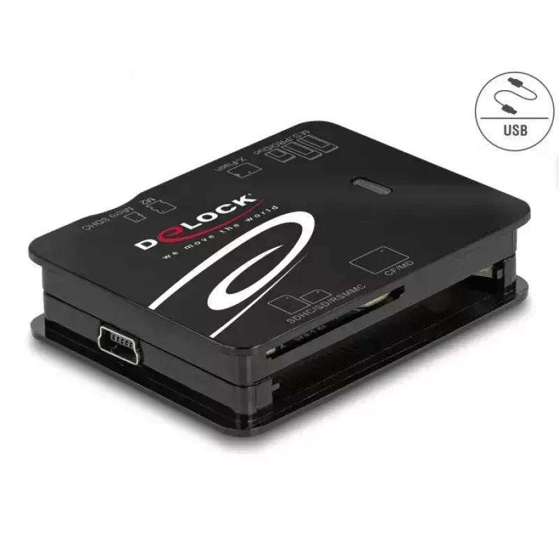 Czytnik kart DeLOCK 91007 USB 2.0 Czarny CF MMC MS MicroSD xD