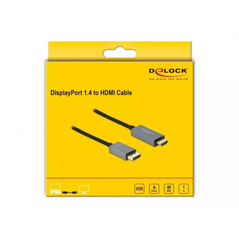 Aktywny kabel DisplayPort 1.4 na HDMI DeLOCK 85928 1m 4K 60Hz HDR