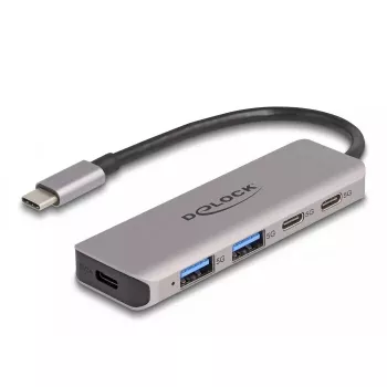 DeLOCK USB Hub 5 Gbps 2 Port USB Type-C i 2 Port Type-A Szary Metal