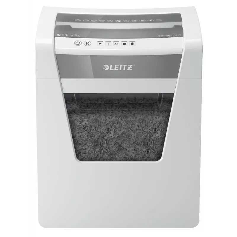 Niszczarka do papieru Leitz IQ Office P4, cięcie krzyżowe, 22,3 cm, 4 x 40 mm, 23 L, 225 arkuszy, 55 dB