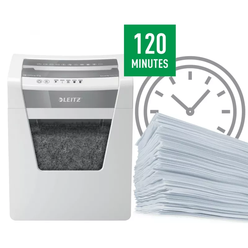 Niszczarka do papieru Leitz IQ Office P4, cięcie krzyżowe, 22,3 cm, 4 x 40 mm, 23 L, 225 arkuszy, 55 dB
