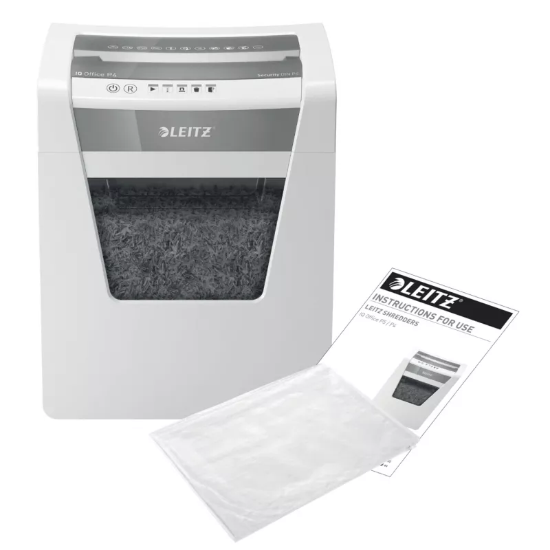 Niszczarka do papieru Leitz IQ Office P4, cięcie krzyżowe, 22,3 cm, 4 x 40 mm, 23 L, 225 arkuszy, 55 dB