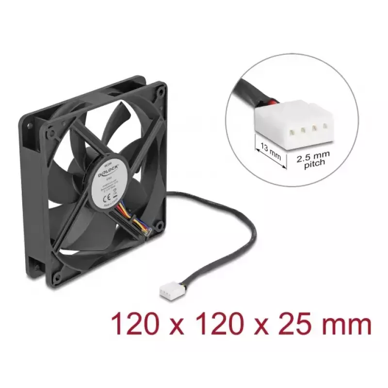 DELOCK 67303 Wentylator do obudowy komputera 120 mm, 24 V, łożysko kulkowe, czarny