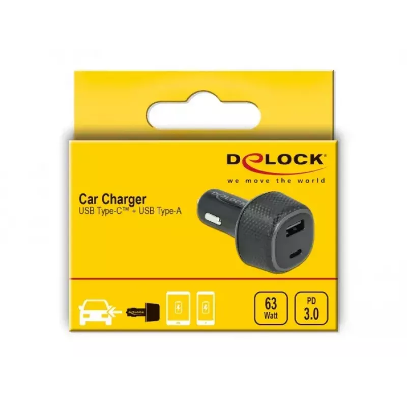 Ładowarka samochodowa DeLOCK 64108 USB Type-C PD 3.0 i USB Type-A 63 W