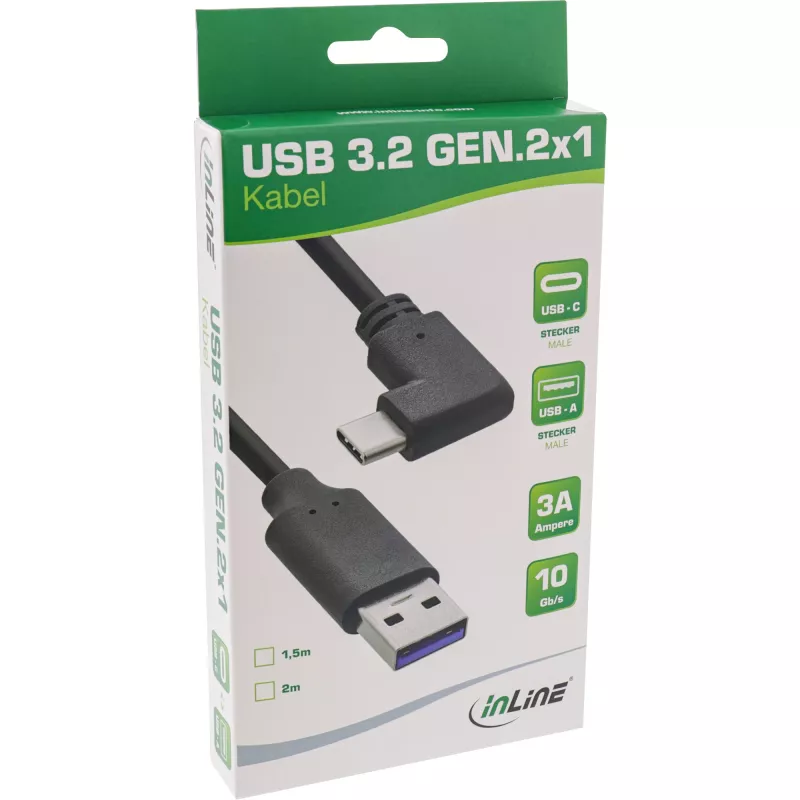 Kabel InLine USB 3.2, wtyk USB-C męski kątowy do USB-A męskiego, czarny, 2m