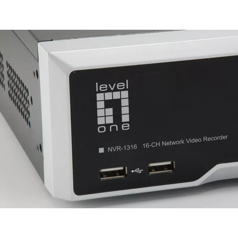 LevelOne GEMINI 16-kanałowy sieciowy rejestrator wideo, H.265, 16 kanałów, 3840 x 2160 pikseli, 128 użytkowników, H.264, H.264+, H.265, MPEG4, Wbudowany LINUX, 256 Mbit/s