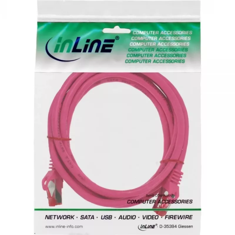 InLine Patch kabel S/FTP PiMF Cat.6 250MHz PVC miedziany różowy 1m