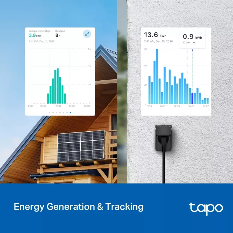 Inteligentna wtyczka TP-Link Tapo P410M — zewnętrzne gniazdo Wi‑Fi, 3680 W, 200–250 V, czarna