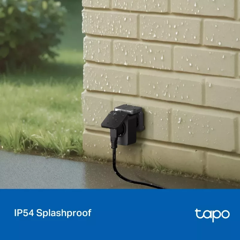 Inteligentna wtyczka TP-Link Tapo P410M — zewnętrzne gniazdo Wi‑Fi, 3680 W, 200–250 V, czarna