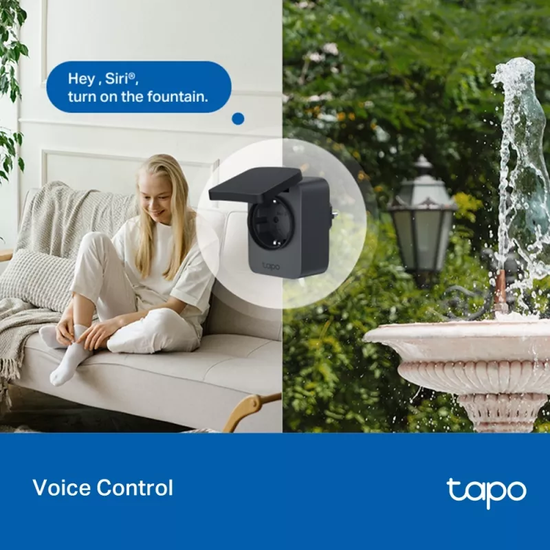 Inteligentna wtyczka TP-Link Tapo P410M — zewnętrzne gniazdo Wi‑Fi, 3680 W, 200–250 V, czarna
