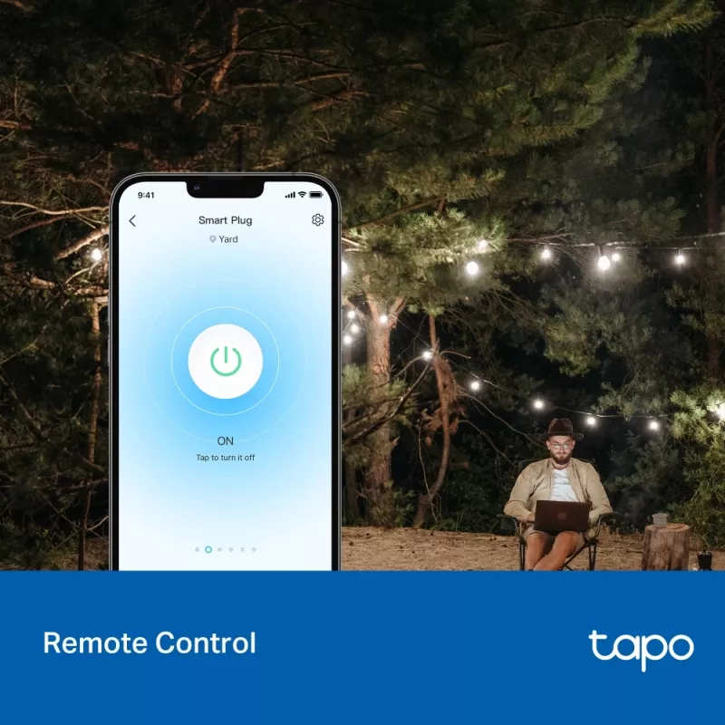 Inteligentna wtyczka TP-Link Tapo P410M — zewnętrzne gniazdo Wi‑Fi, 3680 W, 200–250 V, czarna