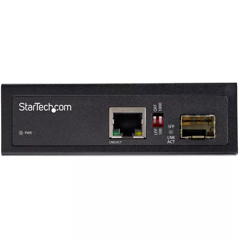 StarTech.com Przemysłowy konwerter mediów światłowód na Ethernet - 10/100/1000 Mbps SFP na RJ45/Cat6 - Jednomodowy/Wielomodowy światłowód na miedzianą sieć Gigabit - 12-56V DC - IP-30/ -40 do +75°C
