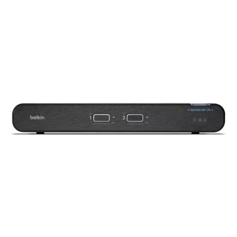 Przełącznik KVM Belkin Universal 2nd Gen — 2-portowy bezpieczny KVM, HDMI/DisplayPort, 4K@60Hz, klawiatura/mysz USB, czarny, do montażu w szafie rack