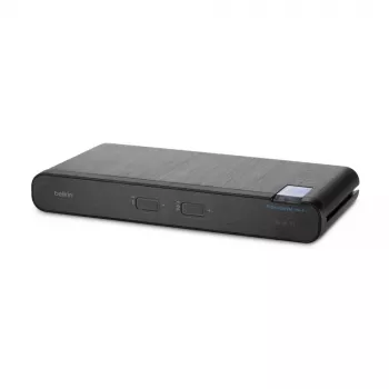 Przełącznik KVM Belkin Universal 2nd Gen — 2-portowy bezpieczny KVM, HDMI/DisplayPort, 4K@60Hz, klawiatura/mysz USB, czarny, do montażu w szafie rack
