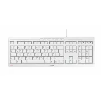 Przewodowa klawiatura Cherry Stream pełnowymiarowa — układ QWERTZ, przełączniki nożycowe, USB, kabel 1,8 m, jasnoszara