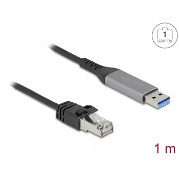 adapter kablowya sieciowego DELOCK USB Typ-A do RJ45 Gigabit Ethernet Cat6 1 m, antracyt/czarny