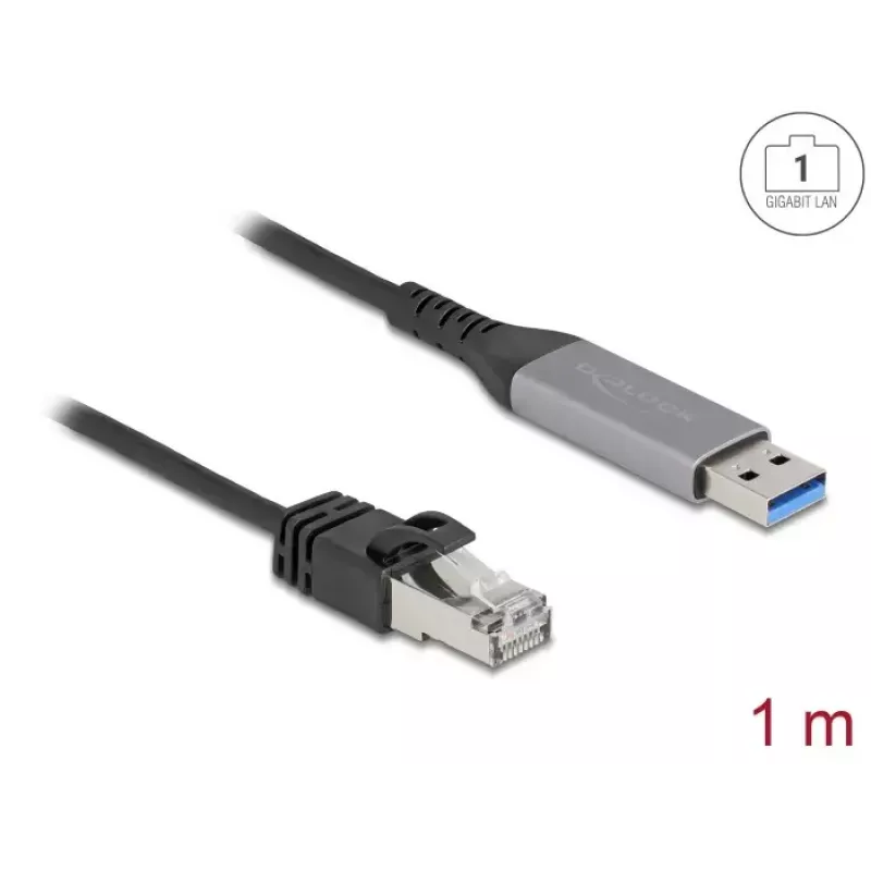 adapter kablowya sieciowego DELOCK USB Typ-A do RJ45 Gigabit Ethernet Cat6 1 m, antracyt/czarny