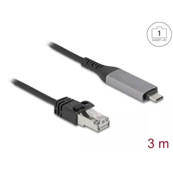 Kabel sieciowy DELOCK USB Type-C na RJ45 Gigabit Ethernet Cat6, 3 m, antracytowo-czarny