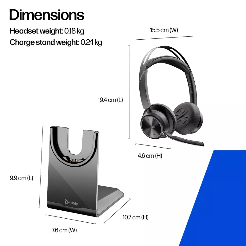 HP Poly Voyager Focus 2-M USB-C-C Headset USB-C/A Adapter Charging Stand