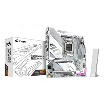 Płyta główna GIGABYTE X870M AORUS ELITE WIFI7 ICE — Micro ATX, AMD X870, gniazdo AM5, DDR5 do 8200Hz (O.C), 14+2+2 VRM, PCIe 5.0, Wi‑Fi 7, 2.5 GbE, USB4