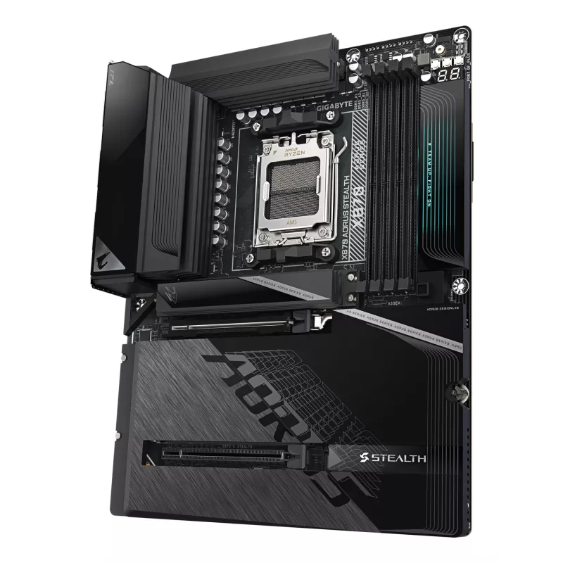 GIGABYTE X870 AORUS STEALTH Płyta główna - Obsługuje procesory AMD Ryzen 9000, 16+2+2-fazowa cyfrowa VRM, do 8200Hz DDR5 (OC), 2xPCIe 5.0 + 2xPCIe 4.0, Wi-Fi 7, 5 GbE LAN, USB 4