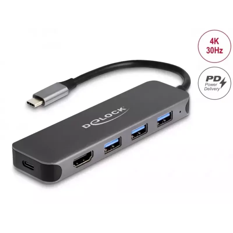 DeLOCK 64171 stacja dokująca do laptopa USB 3.2 Gen 1 Type-C 85 W szara