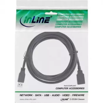 Kabel przedłużający USB 3.2 Gen 1 (USB 3.0) wtyk A męski–gniazdo A żeńskie, InLine, 2 m, czarny — opakowanie 50 szt.