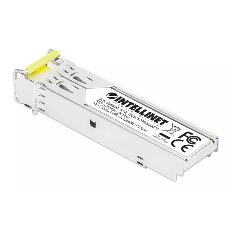 Intellinet Gigabit Fiber WDM Dwukierunkowy Moduł Optyczny SFP 1000Base-BX-D (LC) Port Jednomodowy, 120 km, BiDi WDM (RX1490/TX1550), Zgodny z MSA dla Maksymalnej Kompatybilności, Srebrny
