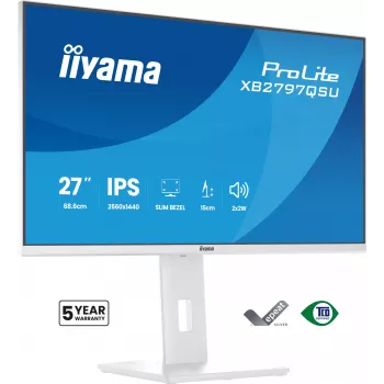 27-calowy monitor LED IIYAMA ProLite XB2797QSU-W1 IPS Quad HD (2560x1440), kąt widzenia 178°, hub USB 3.2, głośniki, VESA, regulacja wysokości, biały