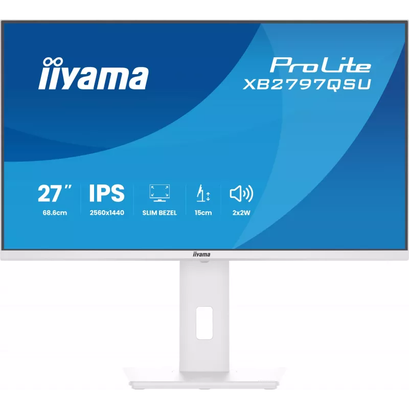 27-calowy monitor LED IIYAMA ProLite XB2797QSU-W1 IPS Quad HD (2560x1440), kąt widzenia 178°, hub USB 3.2, głośniki, VESA, regulacja wysokości, biały