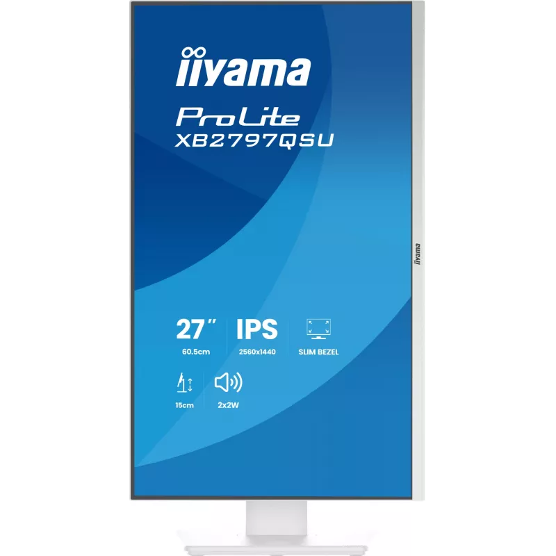 27-calowy monitor LED IIYAMA ProLite XB2797QSU-W1 IPS Quad HD (2560x1440), kąt widzenia 178°, hub USB 3.2, głośniki, VESA, regulacja wysokości, biały