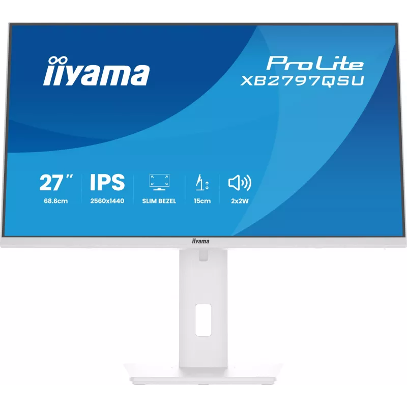 27-calowy monitor LED IIYAMA ProLite XB2797QSU-W1 IPS Quad HD (2560x1440), kąt widzenia 178°, hub USB 3.2, głośniki, VESA, regulacja wysokości, biały