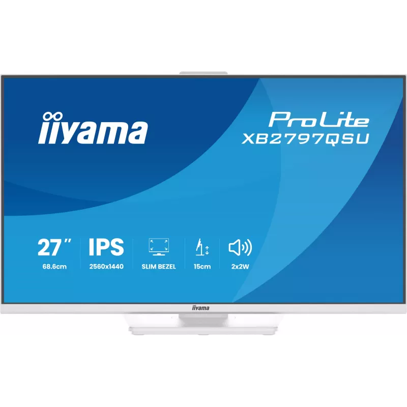 27-calowy monitor LED IIYAMA ProLite XB2797QSU-W1 IPS Quad HD (2560x1440), kąt widzenia 178°, hub USB 3.2, głośniki, VESA, regulacja wysokości, biały