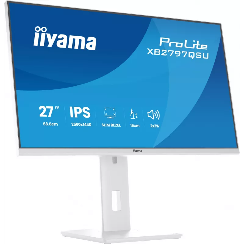 27-calowy monitor LED IIYAMA ProLite XB2797QSU-W1 IPS Quad HD (2560x1440), kąt widzenia 178°, hub USB 3.2, głośniki, VESA, regulacja wysokości, biały