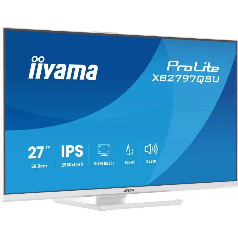 27-calowy monitor LED IIYAMA ProLite XB2797QSU-W1 IPS Quad HD (2560x1440), kąt widzenia 178°, hub USB 3.2, głośniki, VESA, regulacja wysokości, biały