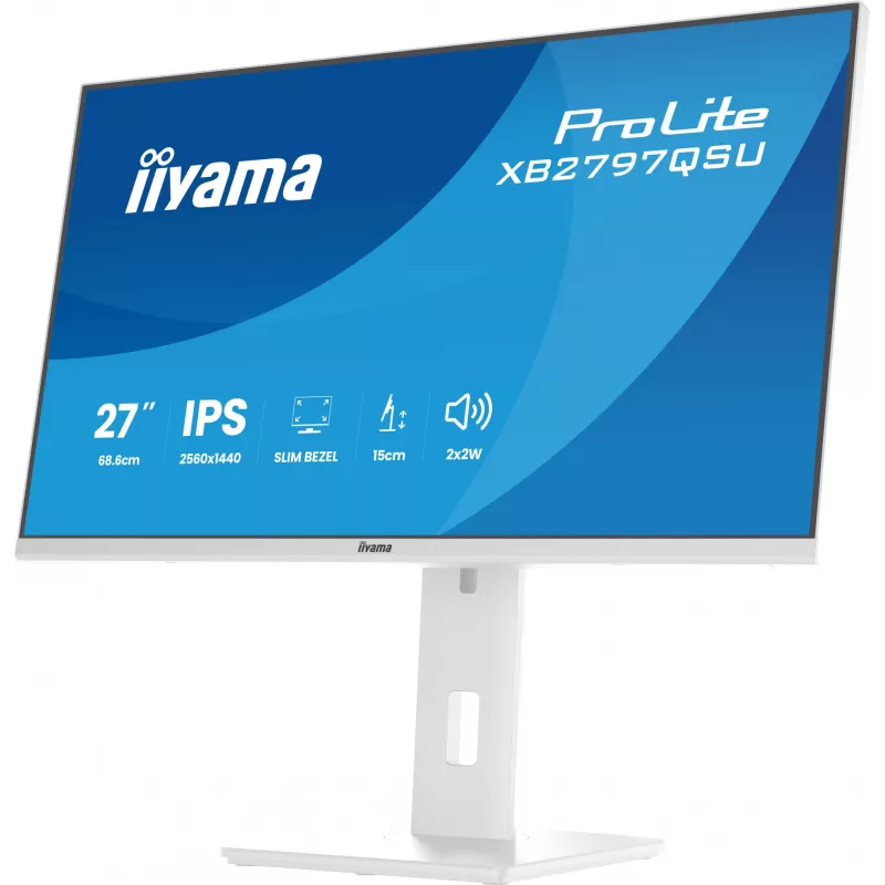 27-calowy monitor LED IIYAMA ProLite XB2797QSU-W1 IPS Quad HD (2560x1440), kąt widzenia 178°, hub USB 3.2, głośniki, VESA, regulacja wysokości, biały