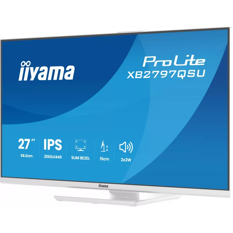 27-calowy monitor LED IIYAMA ProLite XB2797QSU-W1 IPS Quad HD (2560x1440), kąt widzenia 178°, hub USB 3.2, głośniki, VESA, regulacja wysokości, biały